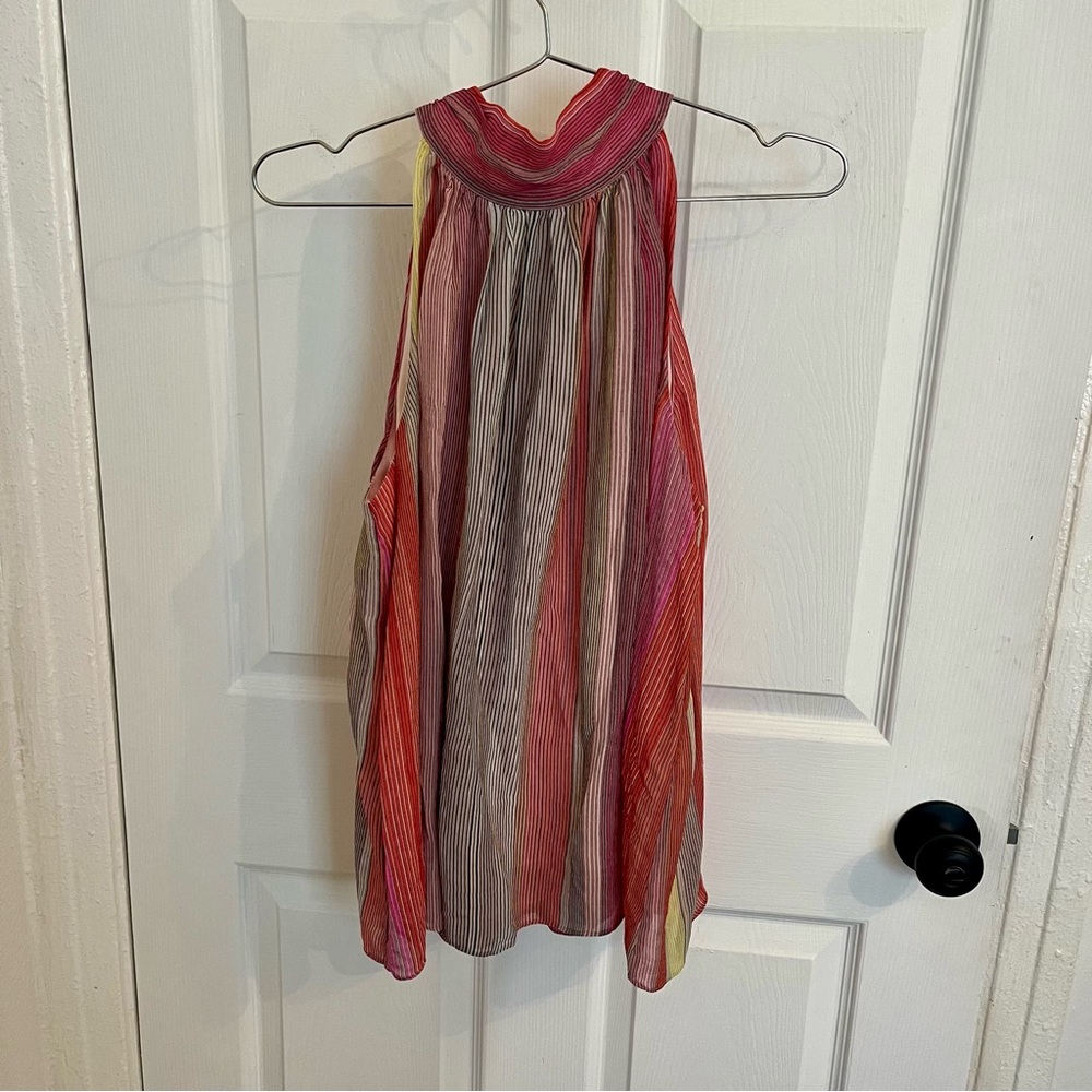 Ecru Silk Striped Halter Top